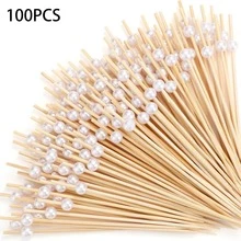 10/50/100pcs Fruit Salad Decoration Bamboo Skewers, Synthetic White Pearl Decor Bamboo Skewers For Fruit, Cake, Dessert Plating, Party Elegant Fruit Forks For Cocktail Party, Outdoor BBQ Party And Wedding Cake & Dessert - White - View 12