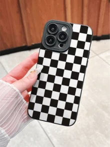 Checkerboard Phone Case, Checkerboard Phone Case, 360 Degree Protection, Lens Protection, Matte TPU Frosted Phone Case Compatible With IPhone & Galaxy, 16, 16 Pro Max, 16 Pro, 16 Plus, Phone Case, Case 17 Pro Max, Covers, Cute Phone Case - Black and White - View 2