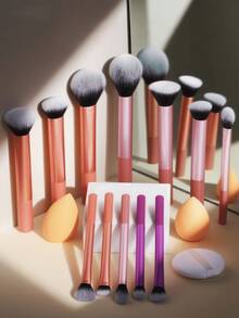 15pcs Multi-Functional Makeup Brush Set Including Powder Brush, Blush Brush, Foundation Brush, Eyeshadow Brush, Blending Brush, Contour Brush, Along With An Oblique Cut Makeup Sponge, Rounded Makeup Sponge, And White Powder Puff,Summer Style, Back To School Gift - Multicolor - View 6