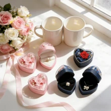 1个心形永生花首饰盒 - 派对礼物，时尚便携，高端翻盖收纳盒，送给她的礼物，生日、情人节、新年、复活节、母亲节礼物，用于收纳耳环、戒指、项链