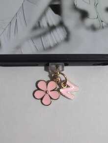 二合一粉色樱花+26字母智能手机充电口防尘塞，精致少女清新甜美可爱时尚合金吊坠，智能手机平板电脑耳机Kindle充电口装饰配件，硅胶透明防尘塞，适合作为小礼物，防水防潮充电口礼物，送给妈妈、家人、朋友，生日、节日手机配件手机挂饰 - 粉色 - 查看 17