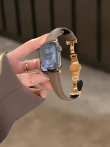 New Elephant Grey Leather Strap, Suitable For 38/40/41/42/44/45/46/49mm Dials, Compatible With Apple Watch Ultra/Se11/10/9/8/7/6/5/4/3/2/1 Series Straps - Elephant Gray - View 3