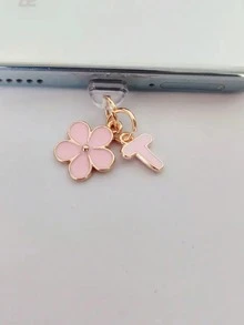 二合一粉色樱花+26字母智能手机充电口防尘塞，精致少女清新甜美可爱时尚合金吊坠，智能手机平板电脑耳机Kindle充电口装饰配件，硅胶透明防尘塞，适合作为小礼物，防水防潮充电口礼物，送给妈妈、家人、朋友，生日、节日手机配件手机挂饰 - 粉色 - 查看 32