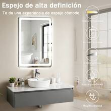 Espejo rectangular de baño inteligente con luz led, tamaño 50 x 70 cm, 3 temperaturas de color libres de regulación, luz fría / neutral / cálida, interruptor táctil de un clic, montado en la pared, vertical o horizontal, adecuado para duchas o tocadores y guardarropa - Blanco - Ver 3