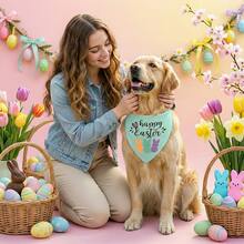 复活节狗狗头巾，可爱兔子图案宠物围巾围兜，可水洗三角狗狗头巾套装，适合小型、中型、大型犬猫，春季节日小狗服装配饰（薄荷绿） - 綠色 - 查看 7