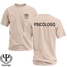 Camiseta/Camisa Psicologia Com Brasão Oficial Uniforme T-Shirt 100% Algodão - Caqui - Visão 1