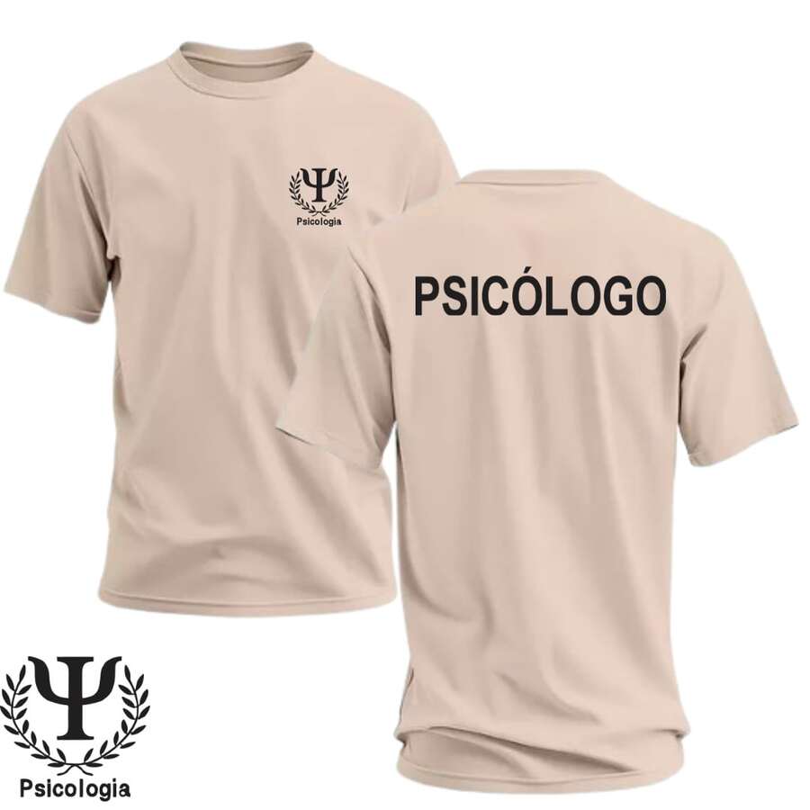 Camiseta/Camisa Psicologia Com Brasão Oficial Uniforme T-Shirt 100% Algodão - Caqui - Visão 1