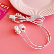 1 件全新粉白配色数码智能耳机，可选配 Type-C 接口，完全兼容，全入耳式 DIY 可爱兔子手捧草莓饰品耳机，带音量调节功能