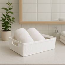 Kit 2 Multipurpose Organizer Baskets For Bathroom Kitchen Cabinet Organizer Rattan 2 Liters - trắng - Xem 2