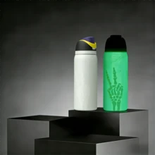 32 Oz Water Bottle Cup Boneyard Vacuum Water Bottle Drinkware Tumbler Stainless Steel Thermal Mug Original Cold Hot Cup OwFreeSip - Mạng nhện hình đầu lâu phát sáng (màu trắng) - Xem 3