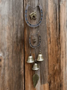 1pc Lucky Love Wind Chime, Vintage Iron Horseshoe Hanging Decor, Rustic Bell Wind Chime For Garden, Patio, Window - No Electricity Needed, Romantic Indoor/Outdoor Decoration - Valentine's Day Gift - Yard Accessory, Farmhouse Charm, Decorative Hanging - Bronze - View 5
