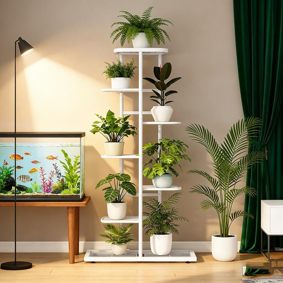 SHENGMAO--2/3/4/5/6-7Tier Plant Stand, Iron Flower Stand,Heavy-Duty Metal Frame, Metal Flower Stand, High-Angle Multi-Tier Plant Rack, Indoor/Outdoor Flower Pot Display Stand. Crafted From Iron With A Sleek, Minimalist Design For Easy Disassembly. This Versatile Stand Fits Seamlessly In Living Rooms, Entryways, Offices, Or Outdoor Patios And Gardens. Available In Multiple Colors. - 白色7層 - 查看 1