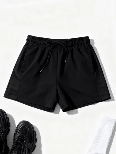 女士舒适宽松夏季运动短裤 - 侧边透气孔设计，抽绳腰带，纯色，轻便款式，适合休闲/运动/户外活动