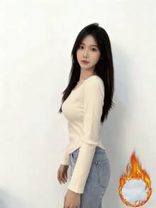 270克秋冬季保暖高领长袖打底衫，保暖、修身、纯色、白色、百搭 - 杏色 - 查看 3