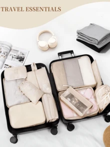 7/1 Set Multi-Functional Cosmetic Travel Organizer Bags, Foldable Luggage Organizer Bags, Multi-Purpose Cosmetic Organizer Pouch, Portable Organizer Bags, Makeup Brush Bag, Cosmetic Bag, Skincare Bag, Garment Bag, Zipper Bag, Handbag, Shoe Bag, Bottle Bag, Drawstring Bag, Underwear Bag, Luggage Organizer, Jewelry Organizer, Cosmetic Organizer, Large Capacity, Portable, Mesh, Space-Saving, Suitable For Clothes, Pants, Holiday Gift, Travel Essential