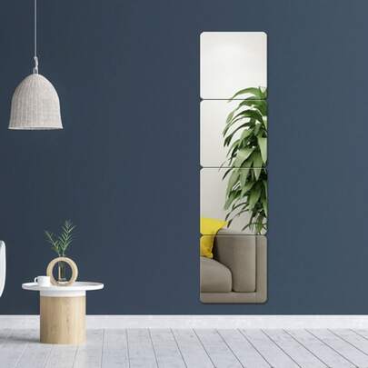 4pcs 9.84inch Square Acrylic Mirror Wall Stickers, DIY Mosaic Home Decor, Suitable For Wedding Table Decor, Birthday Party Candle Display, Unbreakable & Removable, For Living Room Mirror, Party & Wedding Decoration, Candle Holder, Decorative Mirror, Square Tray, Lightweight Design, Acrylic Material, Decorative Tray, Display Stand