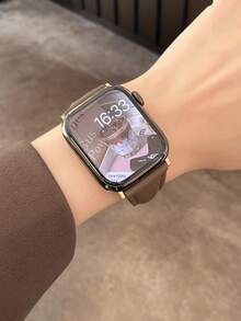 New Elephant Grey Leather Strap, Suitable For 38/40/41/42/44/45/46/49mm Dials, Compatible With Apple Watch Ultra/Se11/10/9/8/7/6/5/4/3/2/1 Series Straps - Elephant Gray - View 5