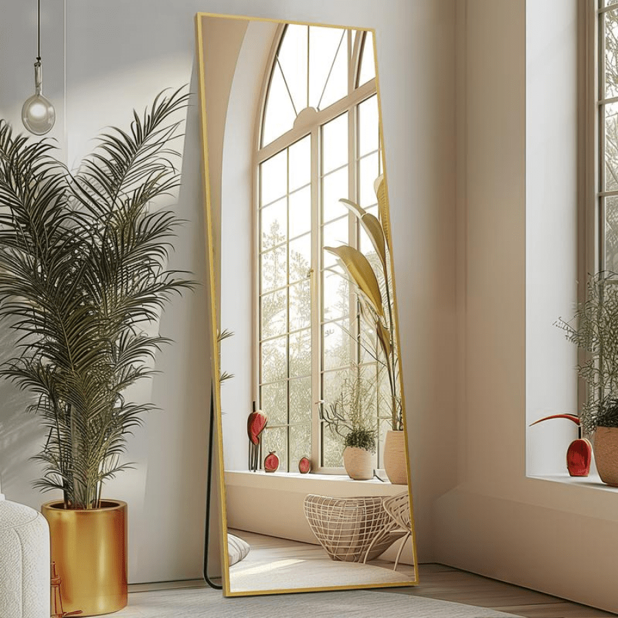 Full Length Mirror Standing Hanging Or Leaning Against Wall With Stand Aluminum Alloy Thin Frame For Living Room Decorating Home