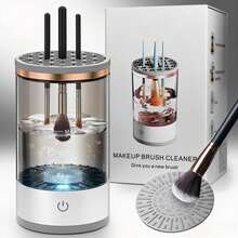 Electric Makeup Brush Cleaner Machine, Quick Efficient Deep Cleaning Makeup Brush, Automatic Spinning Cosmetic Brush Cleaner All Types Of Brushes Portable Compact Design For Travel Home Use - White - View 2