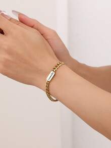 Custom Name Curb Chain Bracelet - Gold-Plated Adjustable Minimalist Personalized Jewelry - Valentine's Day / Christmas / Mother's Day / Birthday Anniversary Surprise. A Versatile Gift Blending Bohemian, Minimalist, Vintage, And Urban Styles. - Multicolor - View 3