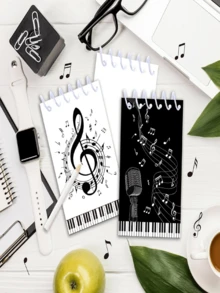 8本音乐主题迷你笔记本 - 螺旋装订，包含音符、吉他、钢琴和萨克斯图案，适合生日派对用品和创意写作，生日笔记本 | 艺术封面 | 迷你日记本