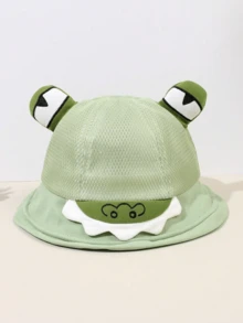 1pc Toddler Boys/Girls 1-2Y Cute 3D Frog Embroidered Sun Protection Bucket Hat, Summer Outdoor - Green - View 6