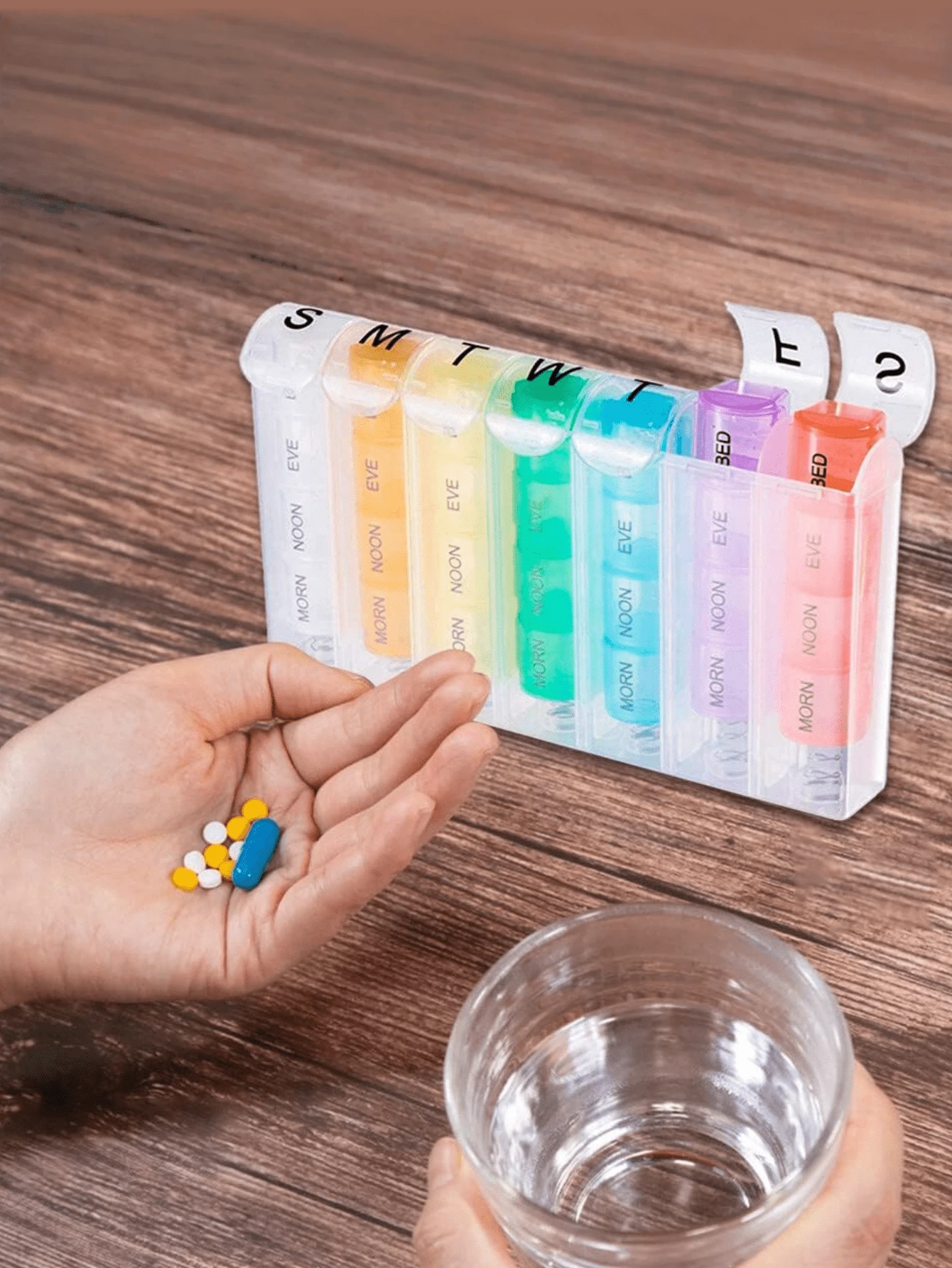 7-Day Pill Organizer - Pill And Vitamin Planner For Daily Medication, 4 Times Reminder Per Day, AM/PM Compartments From Monday To Sunday, Suitable For Travel Or Wallet - Multicolor - View 1