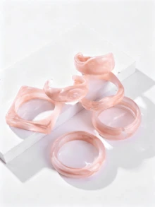 1Pc Women Acrylic Beacelet Fashion Asymmetrical Geometric Bangle Pink Series, For Ladies's Party, Valentine's Day Wedding And Daily Wear Jewelry - Style 1 - View 5
