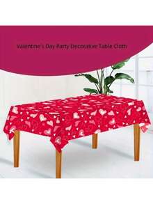 1pc Valentine's Day Heart Print Disposable Waterproof Decorative Tablecloth For Party, Proposal - Multicolor - View 9
