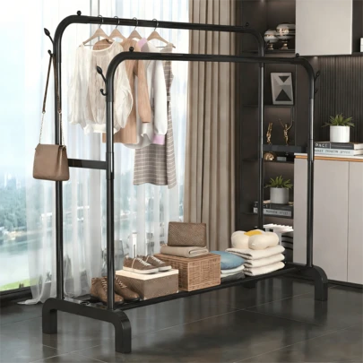 Cabide dobrável e retrátil em aço inoxidável, adequado para uso interno e externo, ideal para varanda, quarto, sala de estar, etc. Fácil de mover; pode ser colocado no chão.