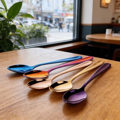 Cucchiaino da caffè in acciaio inossidabile, cucchiaino da tè creativo e colorato, cucchiaino per mescolare, cucchiaino per bambini, cucchiaino da dessert. Set di cucchiaini da caffè colorati in acciaio inossidabile, cucchiaino da dessert di alta qualità, cucchiaino per mescolare