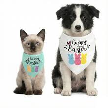 复活节狗狗头巾，可爱兔子图案宠物围巾围兜，可水洗三角狗狗头巾套装，适合小型、中型、大型犬猫，春季节日小狗服装配饰（薄荷绿） - 綠色 - 查看 6