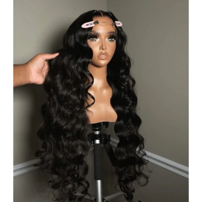 38 40 Inches Body Wave 13x4 HD Transparent Lace Frontal Human Hair Wigs Pre Plucked With Baby Hair 200% Density Water Wave Lace Front Wig For Women Natural Black Color