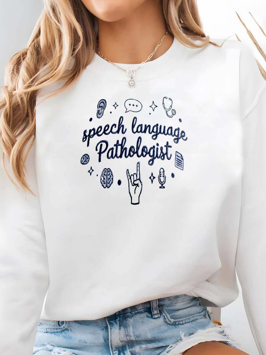 Speech Language Pathologist Sweatshirt, Slp Gift, Speech Therapist Crewneck, Speech Therapy Appreciation Shirt Sweatshirt - 白色 - 查看 1