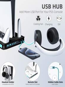 P5/P5 Digital/P5 Pro/Slim 游戏机散热底座 - 双手柄快速充电底座，配备三速涡轮风扇、9 种模式 RGB LED 灯、游戏光盘收纳、耳机支架、DIY 定制设计、安全螺丝固定、垂直支架和游戏设备整理器。是游戏机的理想电子配件，也是送给游戏玩家和男士的绝佳玩具和圣诞礼物。 - 彩色 - 查看 3