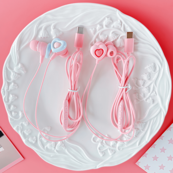 1 pieza de nuevo estilo rosa y blanco opcional digital inteligente, totalmente compatible con el tipo C opcional, auriculares con cable DIY lindos con función de ajuste de volumen, micrófono incorporado, auriculares para teléfono móvil de alta definición, compatible con Apple, Oppo, Vivo, Honor, , Oneplus y talla grande.
