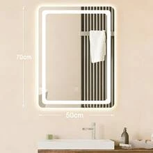 Espejo rectangular de baño inteligente con luz led, tamaño 50 x 70 cm, 3 temperaturas de color libres de regulación, luz fría / neutral / cálida, interruptor táctil de un clic, montado en la pared, vertical o horizontal, adecuado para duchas o tocadores y guardarropa - Blanco - Ver 5