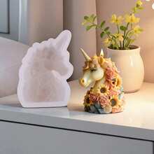 独角兽花朵香薰蜡烛硅胶模具 DIY 梦幻独角兽花朵蜡烛硅胶模具 - 蜡烛模具、肥皂或家居装饰制作 - 易脱模硅胶模具，适合 DIY 手工艺品和家居装饰 - 蜡烛制作 - 白色 - 查看 3