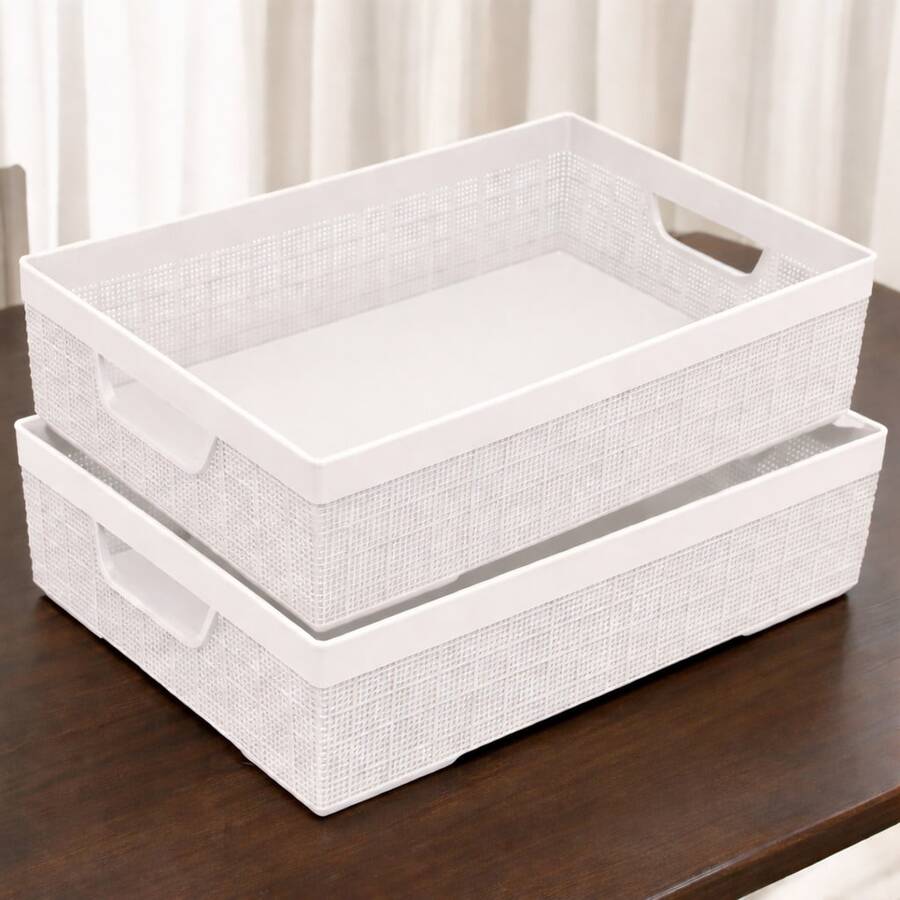 Kit 2 Multipurpose Organizer Baskets For Bathroom Kitchen Cabinet Organizer Rattan 2 Liters - trắng - Xem 1
