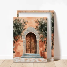 1幅复古摩洛哥风格墙面艺术海报，赤陶拱形图案，斋月摩洛哥旅行海报，开斋节礼物，斋月装饰 | 祝您宰牲节快乐，开斋节快乐，优雅的斋月海报，可选带框或不带框，房间装饰，家居装饰，大学宿舍公寓装饰，酒店，家庭，客厅，卧室，浴室和办公室墙面装饰礼物 - 彩色 - 查看 10