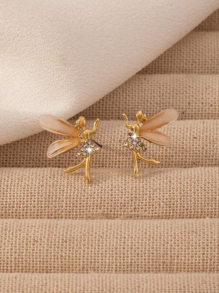 1 Pair Fairy Butterfly & Pixie Earrings, Suitable For Young Girls - Gold - View 1
