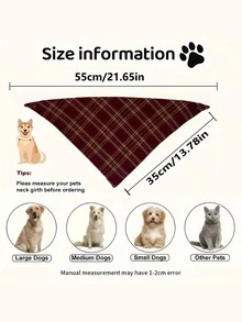 1件复古格子双面三角围巾围兜，可爱，适合小型/中型犬猫，圣诞节适用 - 彩色 - 查看 8