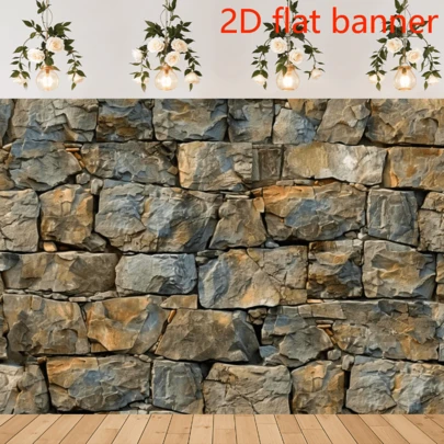 2D PlaneRustic Gray Rock Wall Backdrop: Perfect For Parties, Photoshoots, And Decorations - No Power Required - Polyester Material