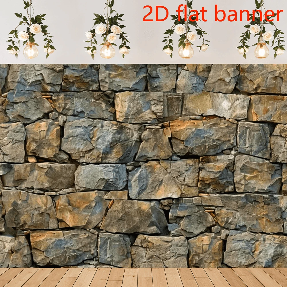 2D PlaneRustic Gray Rock Wall Backdrop: Perfect For Parties, Photoshoots, And Decorations - No Power Required - Polyester Material - 1 - View 1