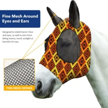 适用于小型矮马（M；Cob）的防蝇面罩，舒适带耳罩，防紫外线和防晒，柔软轻便，透气，防蚊蝇