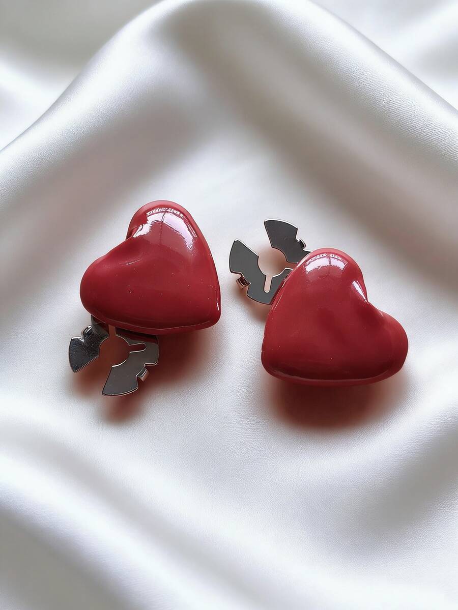 Bộ 1/2 cúc áo họa tiết hình trái tim thanh lịch, cúc áo sơ mi, cúc bấm, bộ vòng tay pha lê thời trang, thích hợp để trang trí vest và váy cưới. - Đỏ - Xem 1