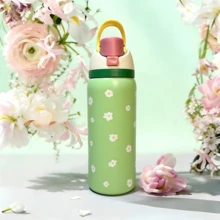 32 Oz Water Bottle Cup Boneyard Vacuum Water Bottle Drinkware Tumbler Stainless Steel Thermal Mug Original Cold Hot Cup OwalaFreeSip - 綠花綠色 - 查看 2