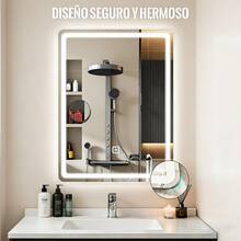 Espejo de baño táctil inteligente led, equipado con teclas táctiles de un clic y tres ajustes libres de temperatura de color, interruptor libre, montado en la pared, horizontal o vertical, 50 cm x 70 cm, adecuado para duchas, guardarropa, dormitorios, etc. - Blanco - Ver 6