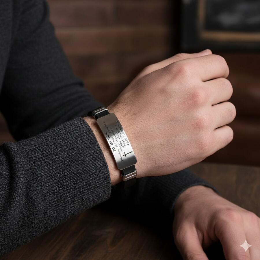 Men's Stainless Steel Bracelet, My Son's Inspiring Bracelet, My Son's Prayer Cross Bracelet, Religious Jewelry, Christmas Gift, Graduation Gift