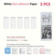 5 Rolls Thermal Printer Paper & Self-Adhesive Stickers Compatible For Mini/Stick Receipt Printers - Refill Rolls For Portable Thermal Paper & Sticker Printing, Compact Printer